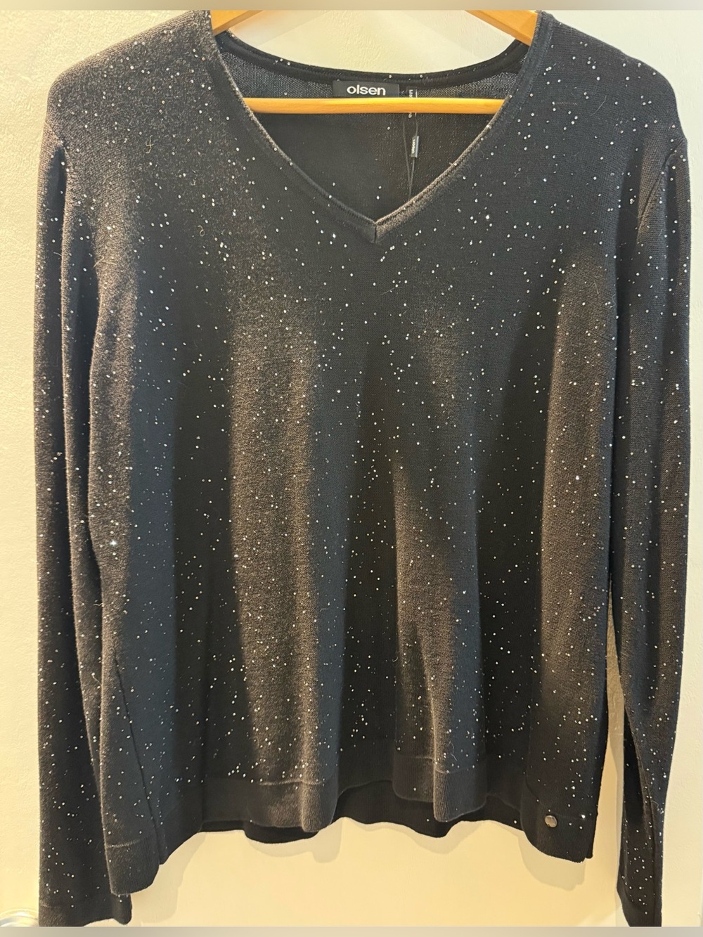 Black V-Neck Sweater with Sparkle Detail